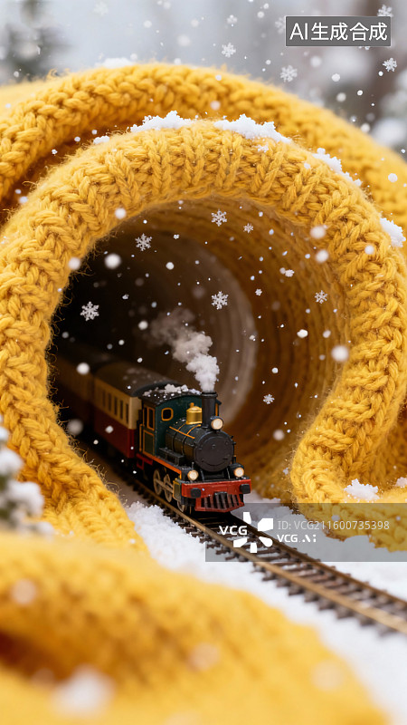 【AI数字艺术】微距模型场景立冬火车海报插画图片素材