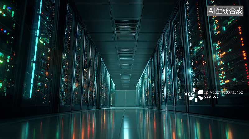 【AI数字艺术】数据中心服务器机房走廊图片素材