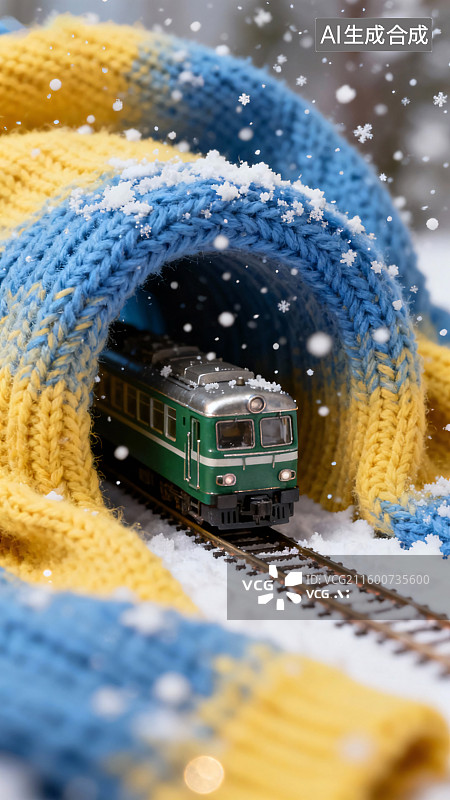 【AI数字艺术】微距模型场景立冬火车海报插画图片素材