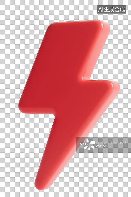 【AI数字艺术】3D渲染免抠图形元素红色闪电能量电源标志图标图片素材