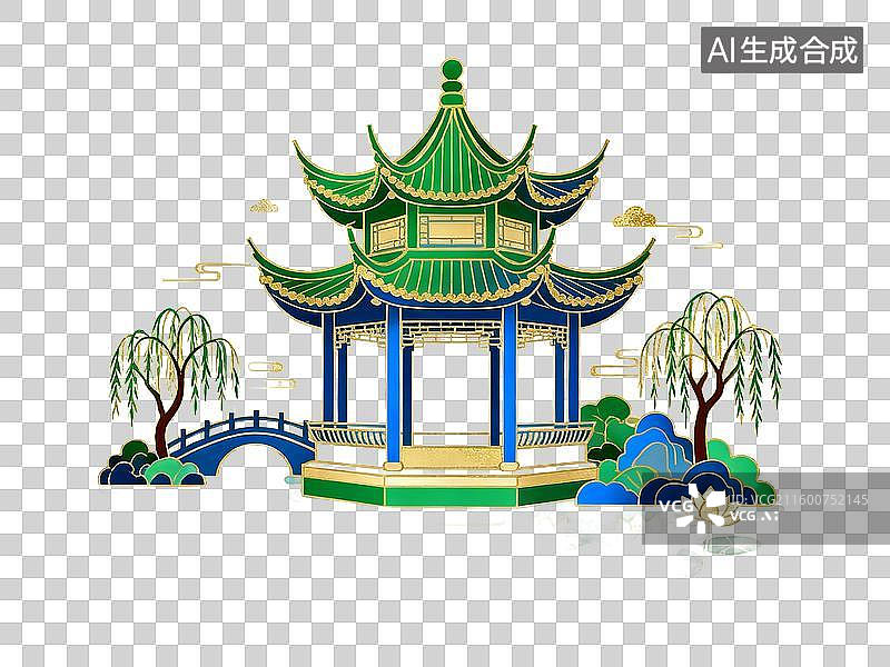 【AI数字艺术】中国节日中式楼阁国潮风中式园林凉亭景观免扣素材图片素材