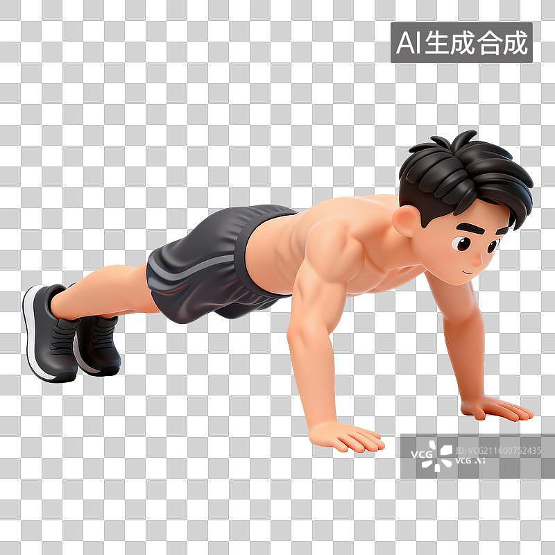 【AI数字艺术】3D拟物风格俯卧撑男人平板支撑图片素材
