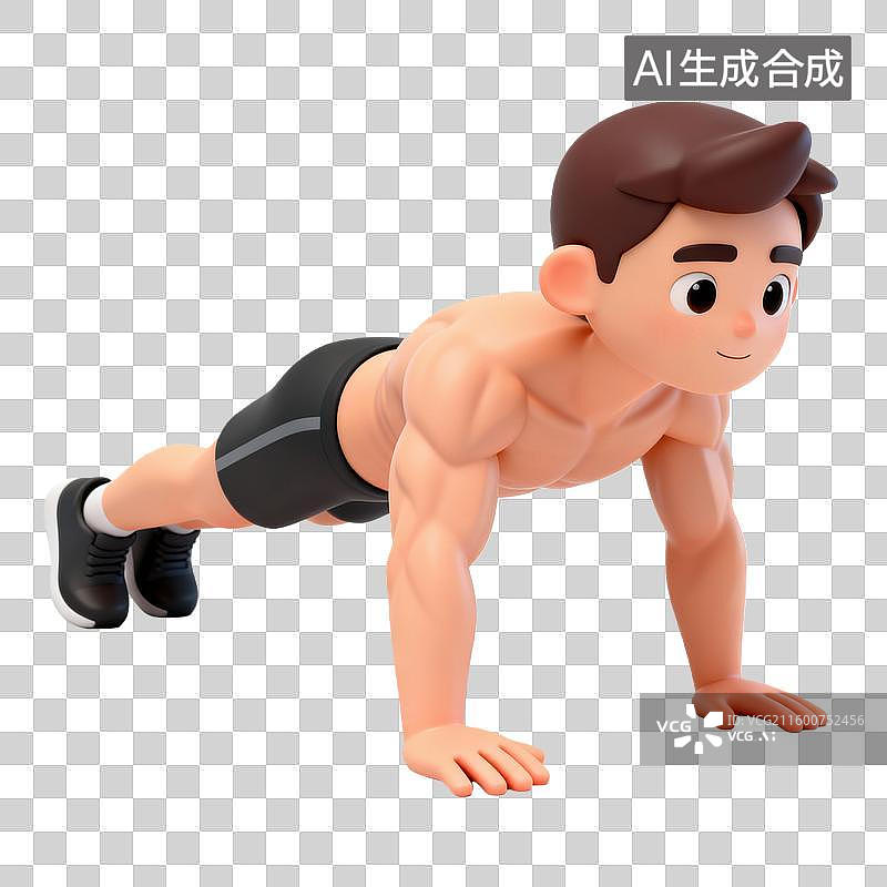【AI数字艺术】3D拟物风格俯卧撑男人平板支撑图片素材