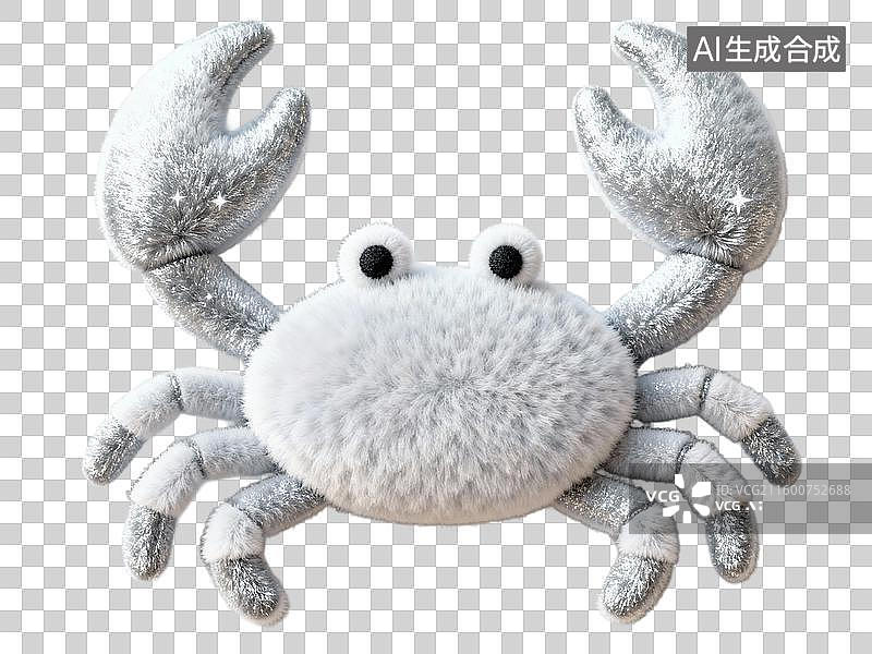 【AI数字艺术】十二星座巨蟹座 银色螃蟹毛绒玩具免扣素材图片素材