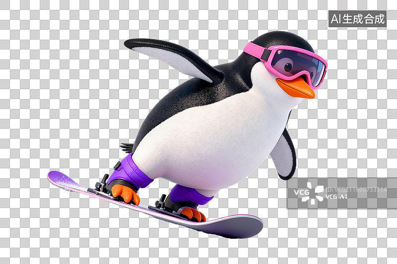 【AI数字艺术】滑雪的企鹅 雪上运动 滑雪衣 3D渲染卡通风格 免抠元素 单板滑雪 双板滑雪图片素材