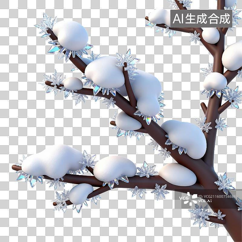 【AI数字艺术】雾凇树枝上的雪立冬节气元素图片素材