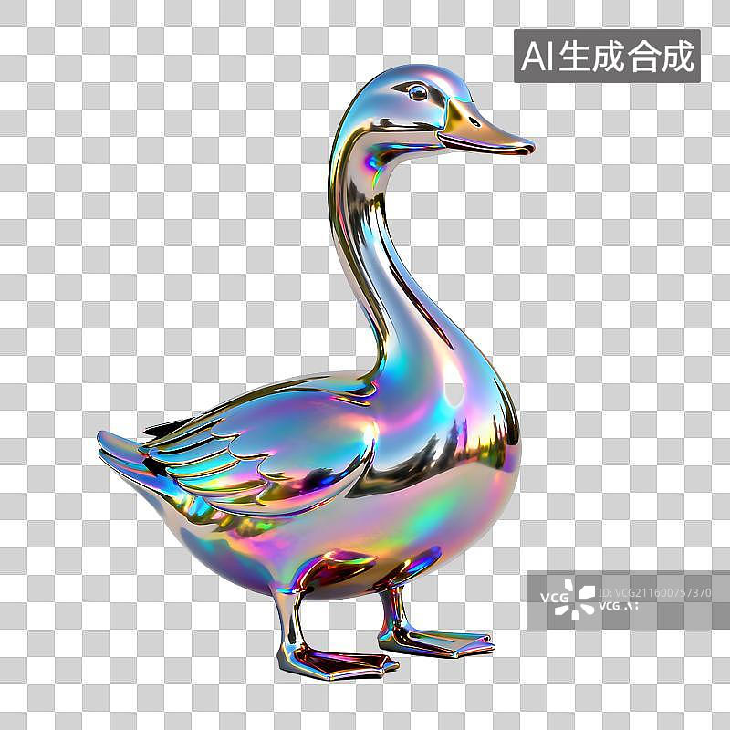 【AI数字艺术】色彩斑斓的金属质感鸭子摆件图片素材