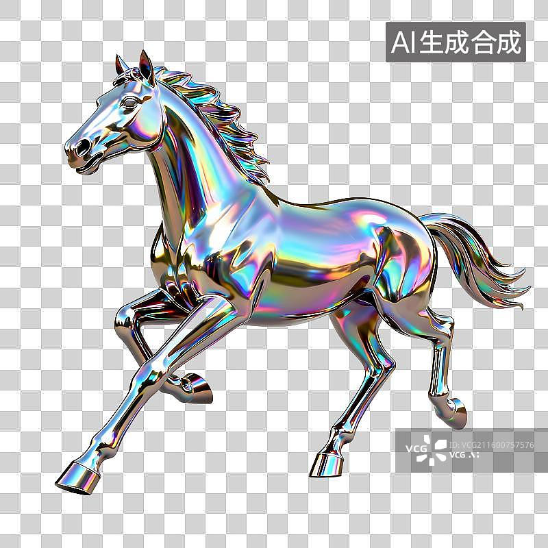 【AI数字艺术】闪亮幻彩金属奔跑马雕塑图片素材