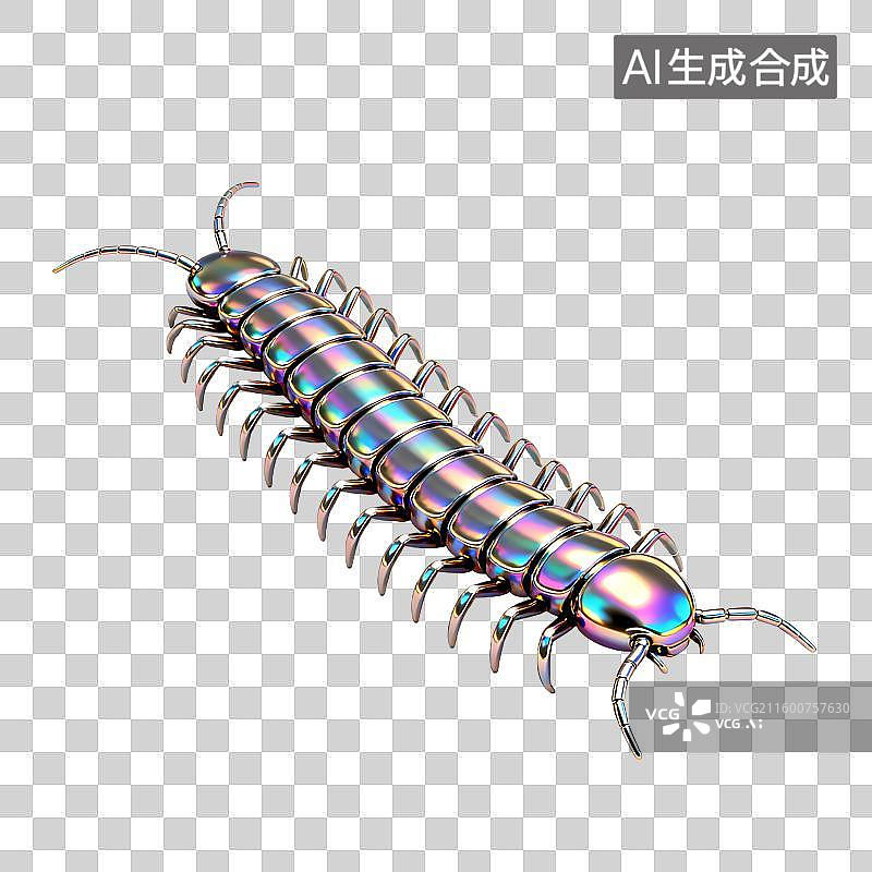 【AI数字艺术】色彩斑斓的金属质感蜈蚣图片素材