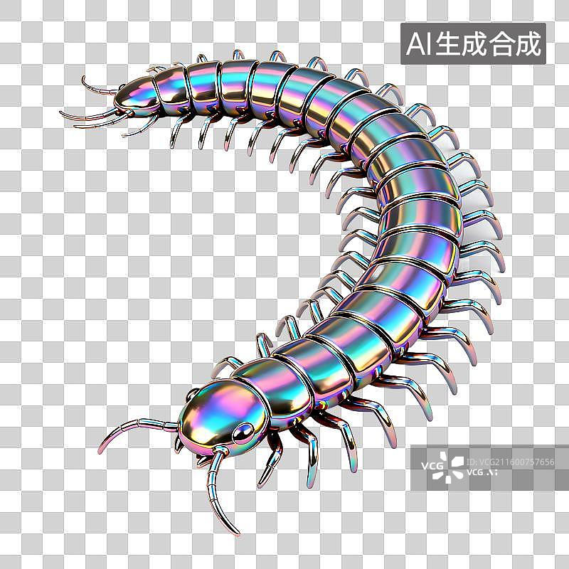 【AI数字艺术】色彩斑斓的金属质感蜈蚣图片素材