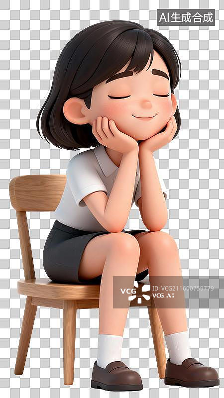 【AI数字艺术】静坐思考的女生插画图片素材