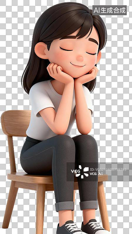 【AI数字艺术】静坐思考的女生插画图片素材