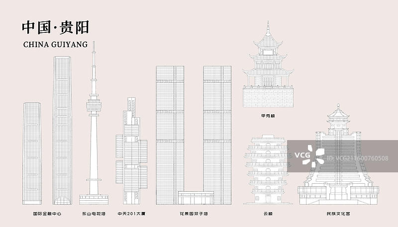 贵阳城市地标建筑插画线稿图片素材