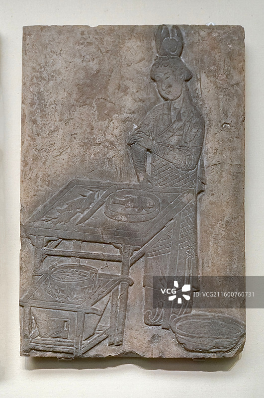 妇女斫鲙雕砖 北宋 传河南偃师出土 中国国家博物馆“古代中国”基本陈列图片素材