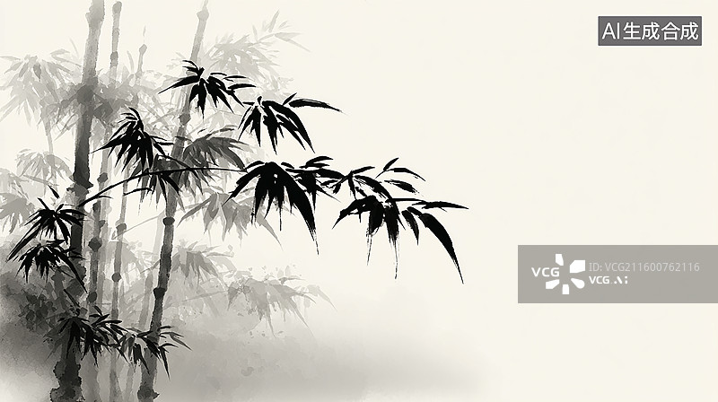 【AI数字艺术】水墨竹林意境画图片素材