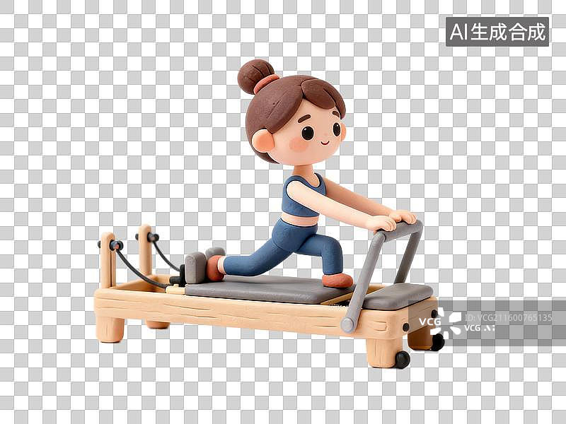 【AI数字艺术】卡通女孩在普拉提器械上锻炼图片素材