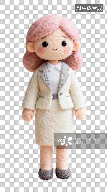 【AI数字艺术】穿着职业装的粉色头发毛毡玩偶图片素材