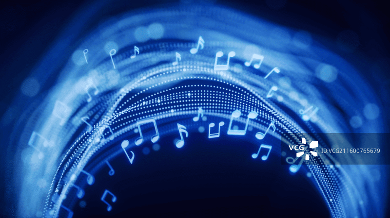 音乐音符与霓虹粒子背景三维渲染图片素材