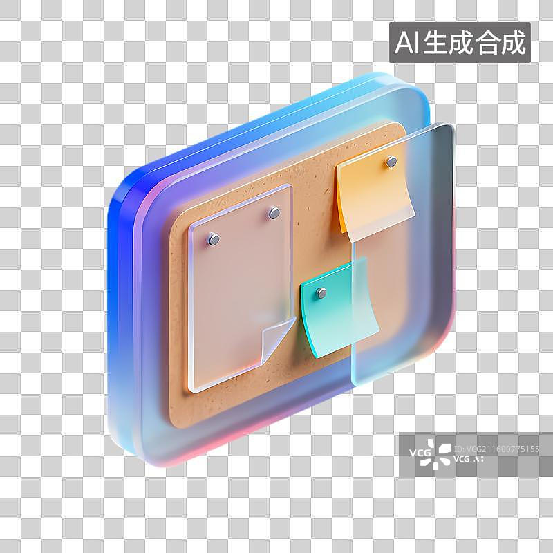 【AI数字艺术】透明框软木板带彩色便签图片素材