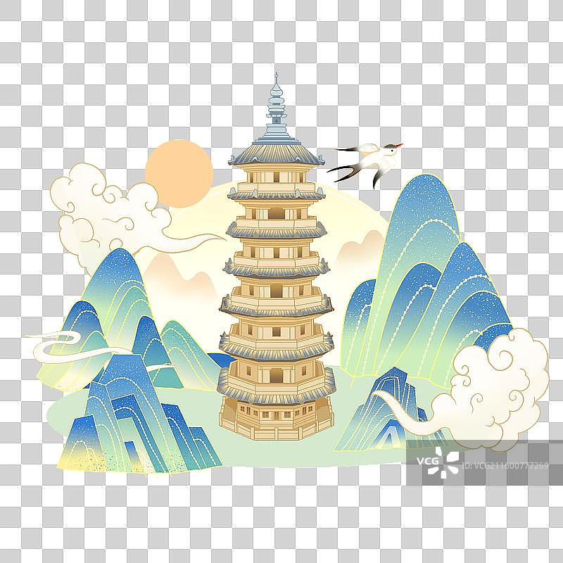 福州地标双塔插画图片素材