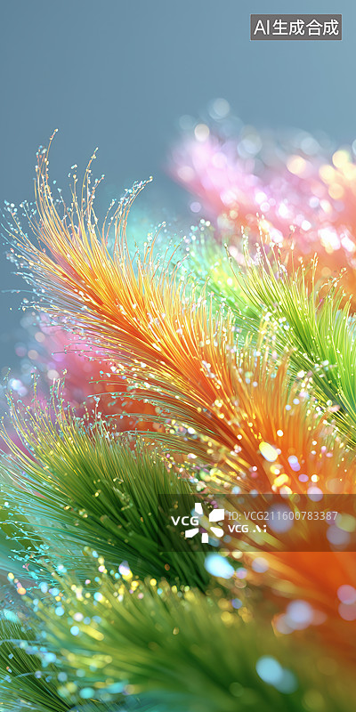 【AI数字艺术】高低起伏色彩鲜艳的毛绒植物山坡3D卡通立体背景插画图片素材