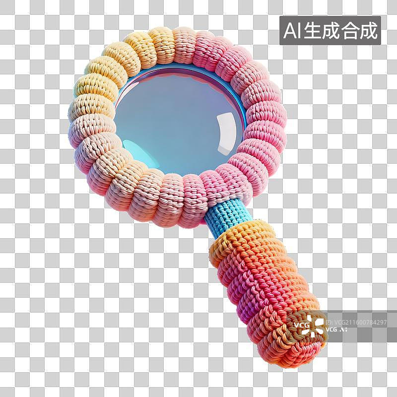 【AI数字艺术】3D卡通毛线针织风放大镜元素图片素材