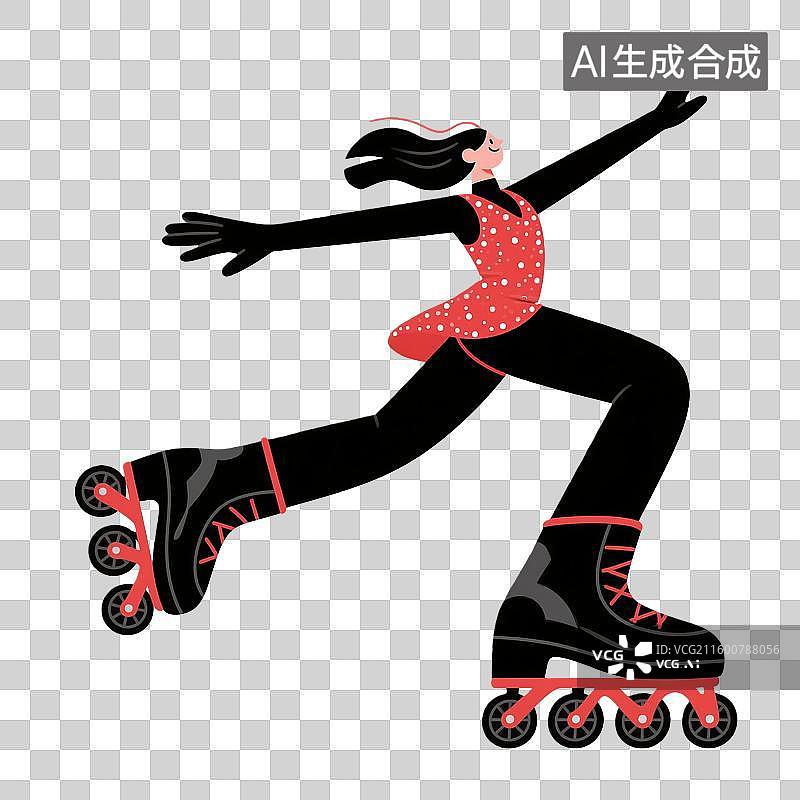 【AI数字艺术】2D卡通扁平女子滑轮溜冰动态插画免抠元素图片素材