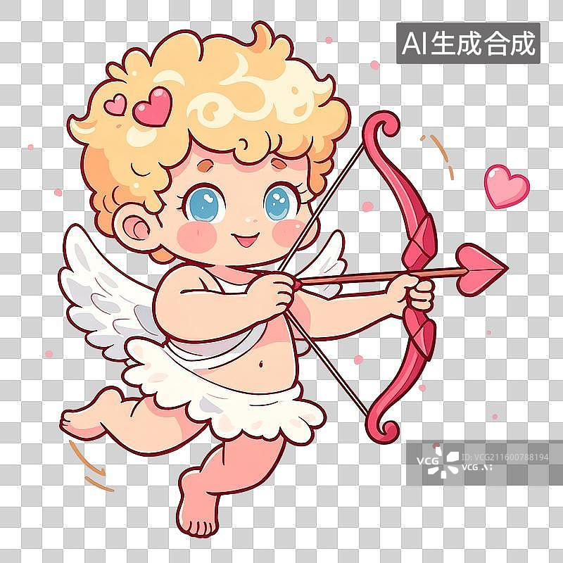 【AI数字艺术】2D卡通扁平可爱丘比特手持弓箭免抠元素图片素材