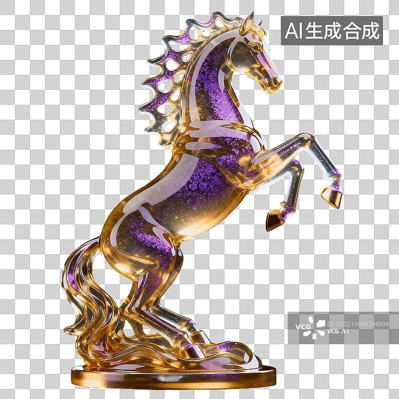 【AI数字艺术】3D抽象奔马造型奖杯半透明珠光磨砂质感文具轻拟物柔和风格商业透明元素插画图片素材