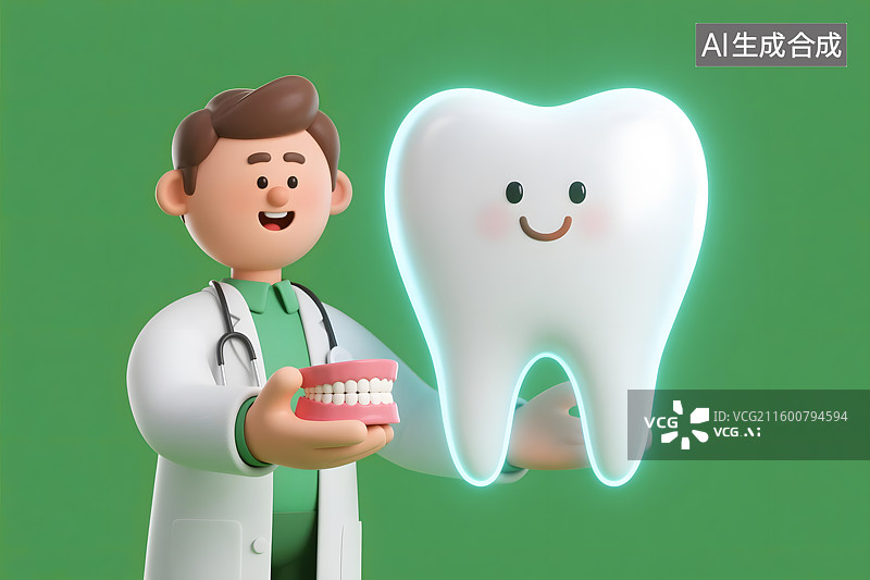 【AI数字艺术】卡通牙医与健康牙齿图片素材