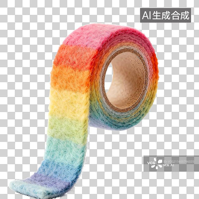 【AI数字艺术】3D毛毡可爱的彩虹色胶带图标图片素材