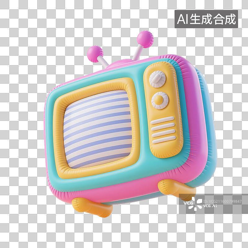 【AI数字艺术】3D渲染，充气膨胀风格，电视剧，电视，视频，播放器，传媒，媒体直播，图形图标，免抠元素图片素材