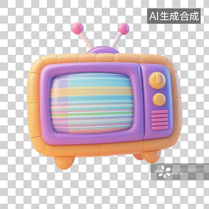 【AI数字艺术】3D渲染，充气膨胀风格，电视剧，电视，视频，播放器，传媒，媒体直播，图形图标，免抠元素图片素材