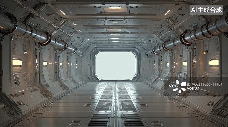 【AI数字艺术】科幻飞船内部走廊图片素材