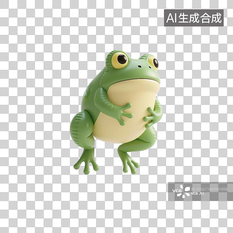 【AI数字艺术】3D渲染卡通动物，充气膨胀风格，气球，青蛙，小青蛙，夏天，免抠元素图片素材