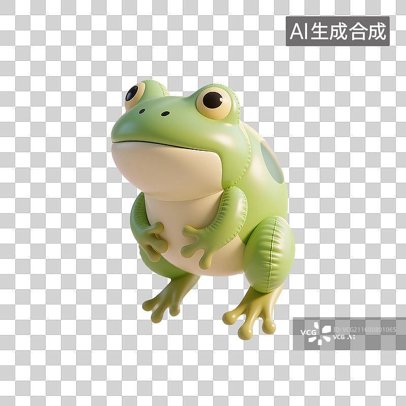 【AI数字艺术】3D渲染卡通动物，充气膨胀风格，气球，青蛙，小青蛙，夏天，免抠元素图片素材