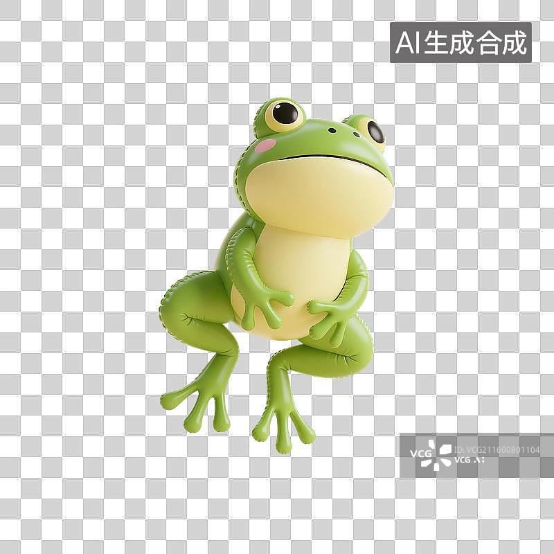 【AI数字艺术】3D渲染卡通动物，充气膨胀风格，气球，青蛙，小青蛙，夏天，免抠元素图片素材