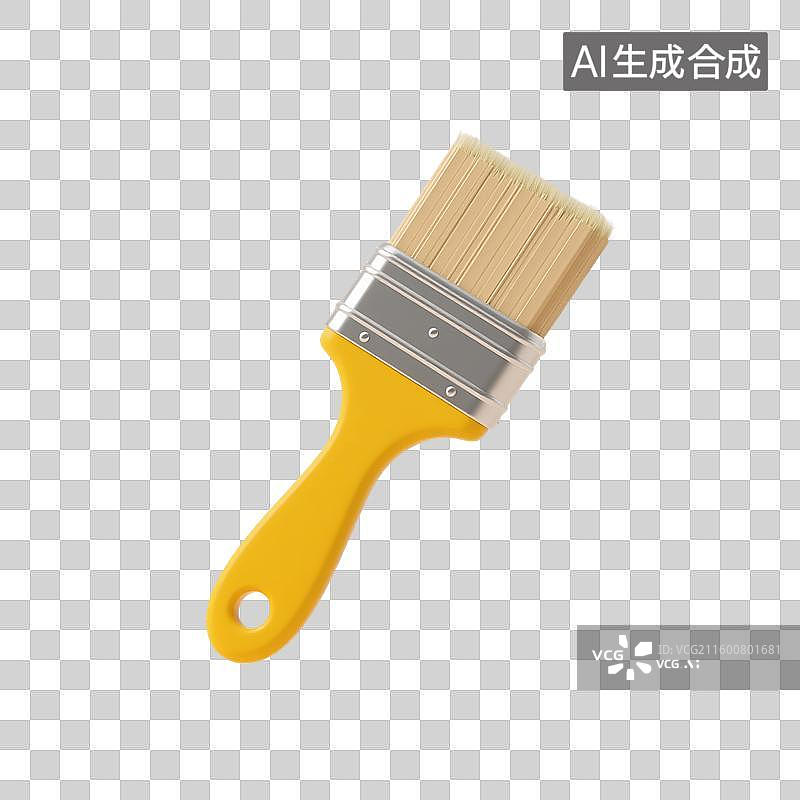 【AI数字艺术】3D渲染，黄色刷子，油漆刷，涂料刷，颜料刷，免抠元素图片素材