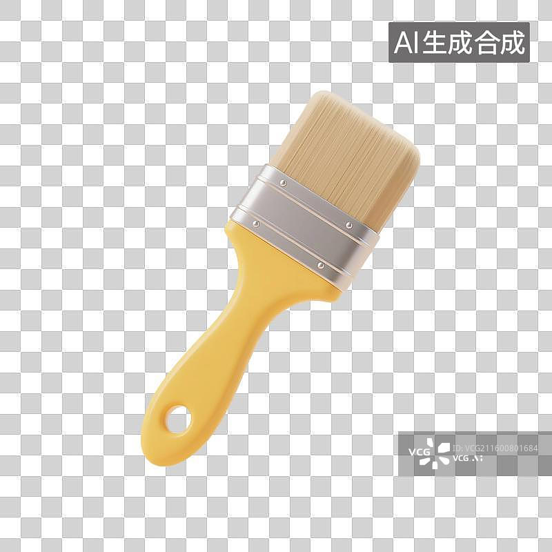 【AI数字艺术】3D渲染，黄色刷子，油漆刷，涂料刷，颜料刷，免抠元素图片素材