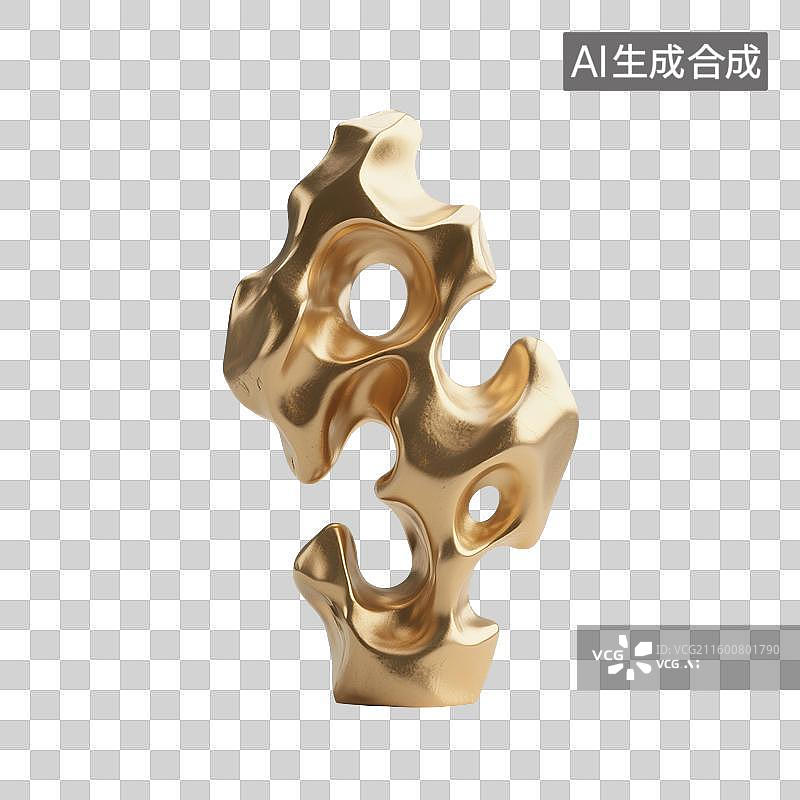 【AI数字艺术】3D渲染，黄金，金属质感，金色，中式园林景观，太湖石，假山奇石摆件，中国风免抠元素图片素材