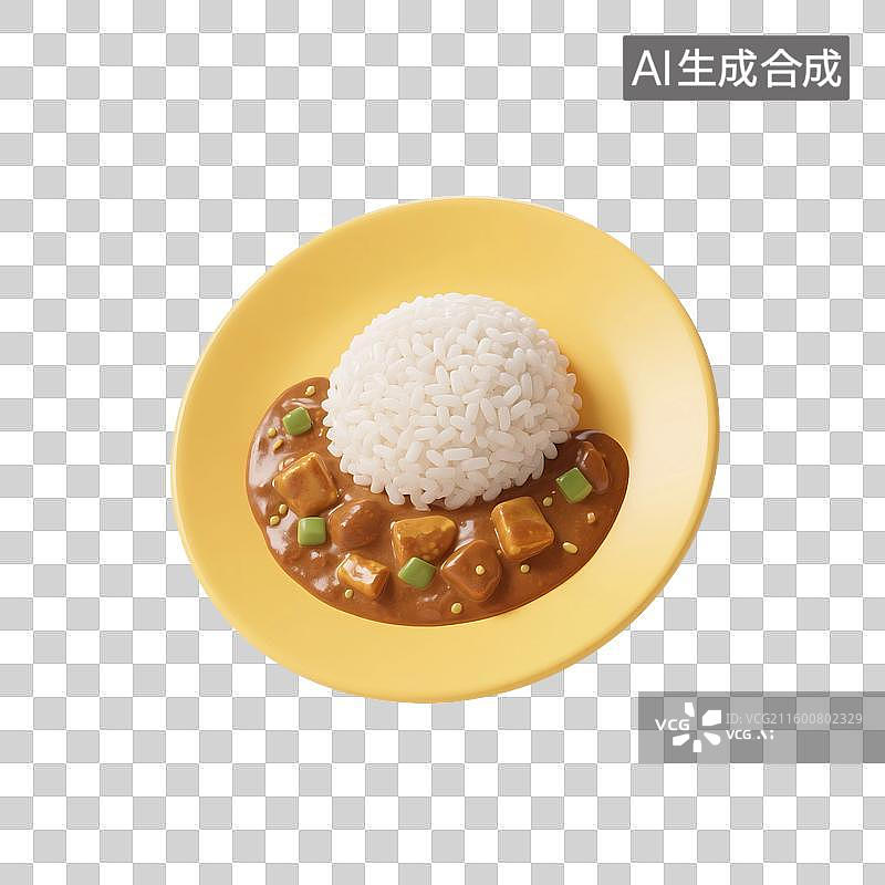 【AI数字艺术】3D渲染，咖喱饭，卡通食品，美食免抠元素图片素材