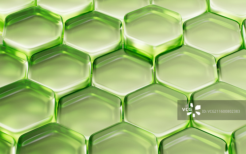 绿色透明六边形背景三维渲染图片素材