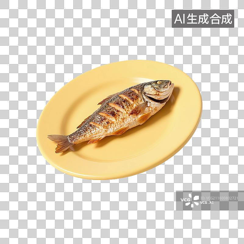 【AI数字艺术】3D渲染，咸鱼，烤鱼，美食免抠元素图片素材