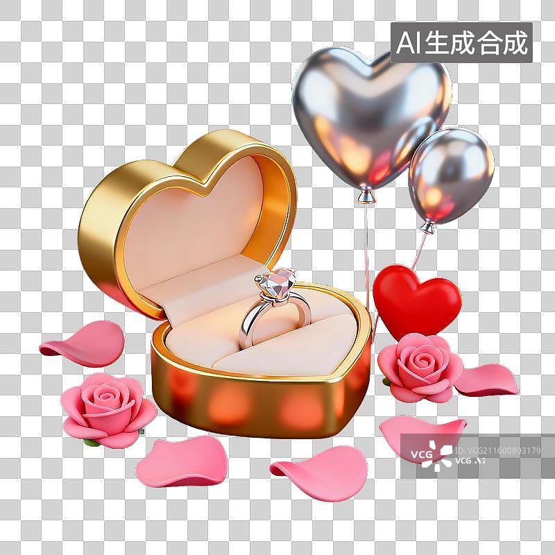 【AI数字艺术】心形戒指盒与浪漫装饰图片素材
