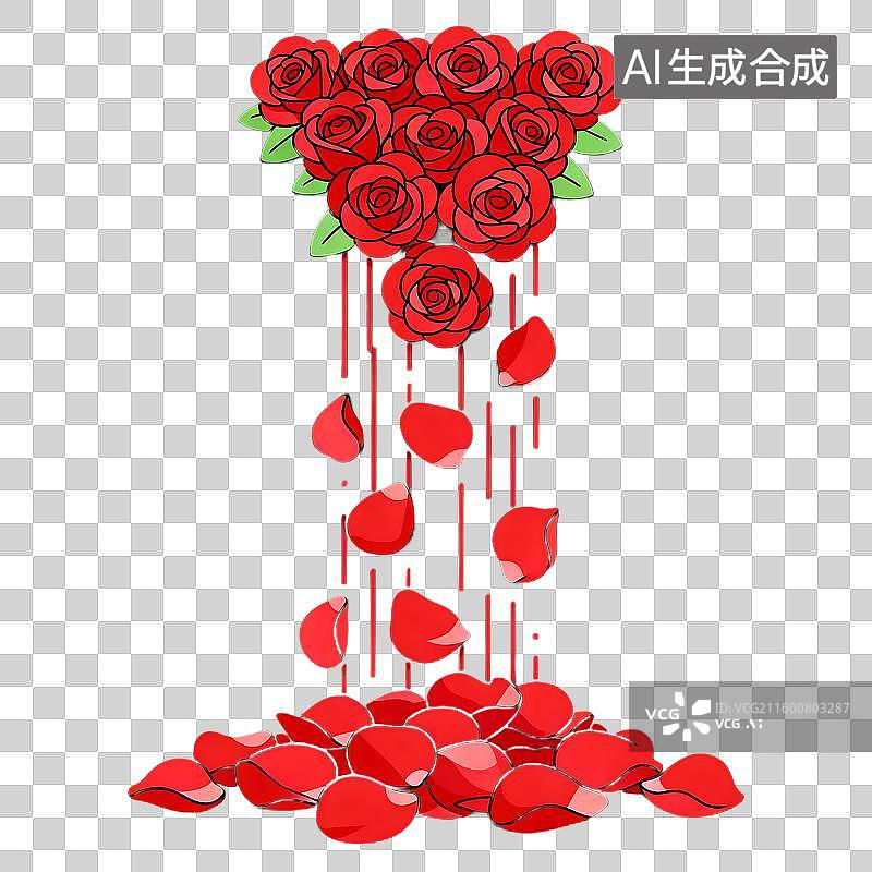 【AI数字艺术】一束红玫瑰花瓣飘落图片素材