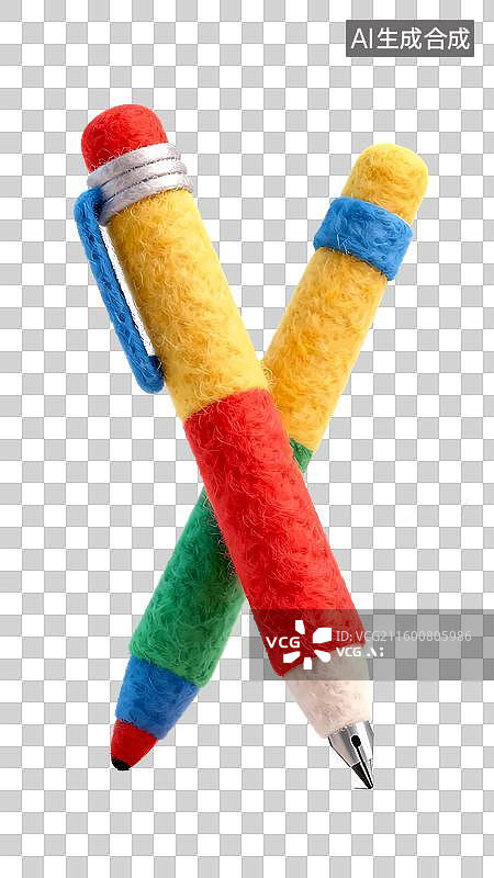 【AI数字艺术】钢笔铅笔圆珠笔毛毡效果质感办公元素图片素材