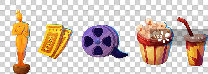 爆米花和奥斯卡小金人电影图标电影元素集图片素材
