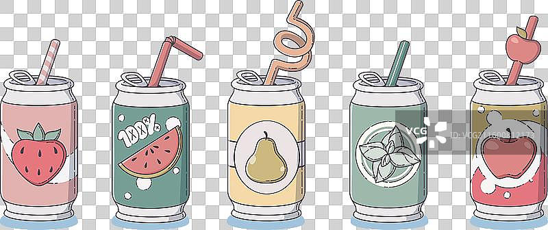 带有水果的苏打饮料罐装碳酸果汁图片素材