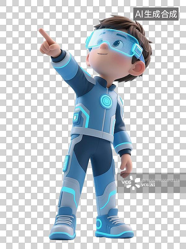 【AI数字艺术】3D渲染卡通人物，戴着人工智能眼镜的儿童，青少年，小学生，中学生，免抠元素图片素材