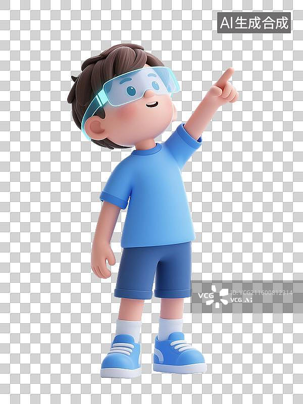 【AI数字艺术】3D渲染卡通人物，戴着人工智能眼镜的儿童，青少年，小学生，中学生，免抠元素图片素材